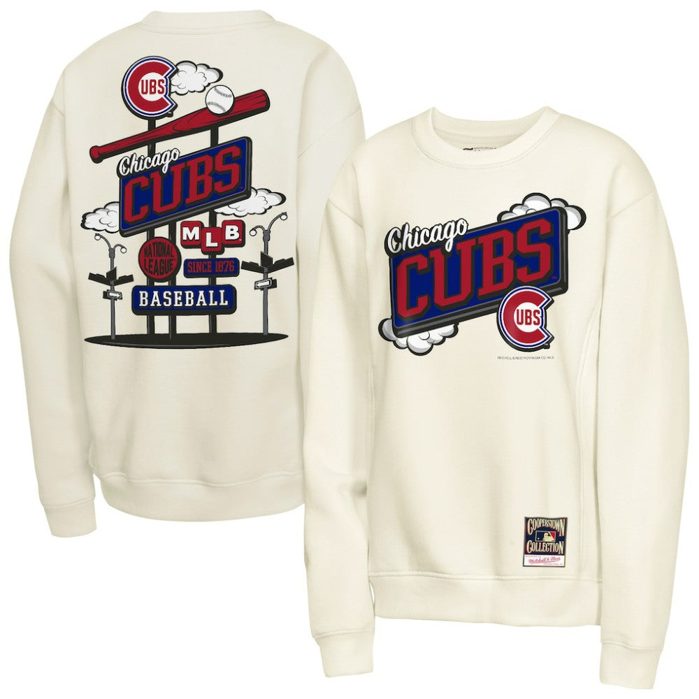 Chicago Cubs Mitchell & Ness Youth Retro Billboard Sweatshirt - Natural Sweatshirts