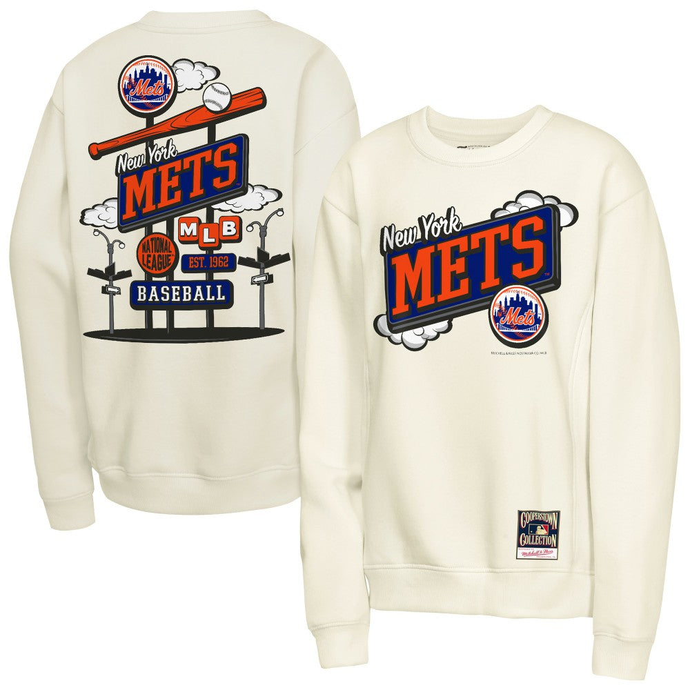 New York Mets Mitchell & Ness Youth Retro Billboard Sweatshirt - Natural Sweatshirts