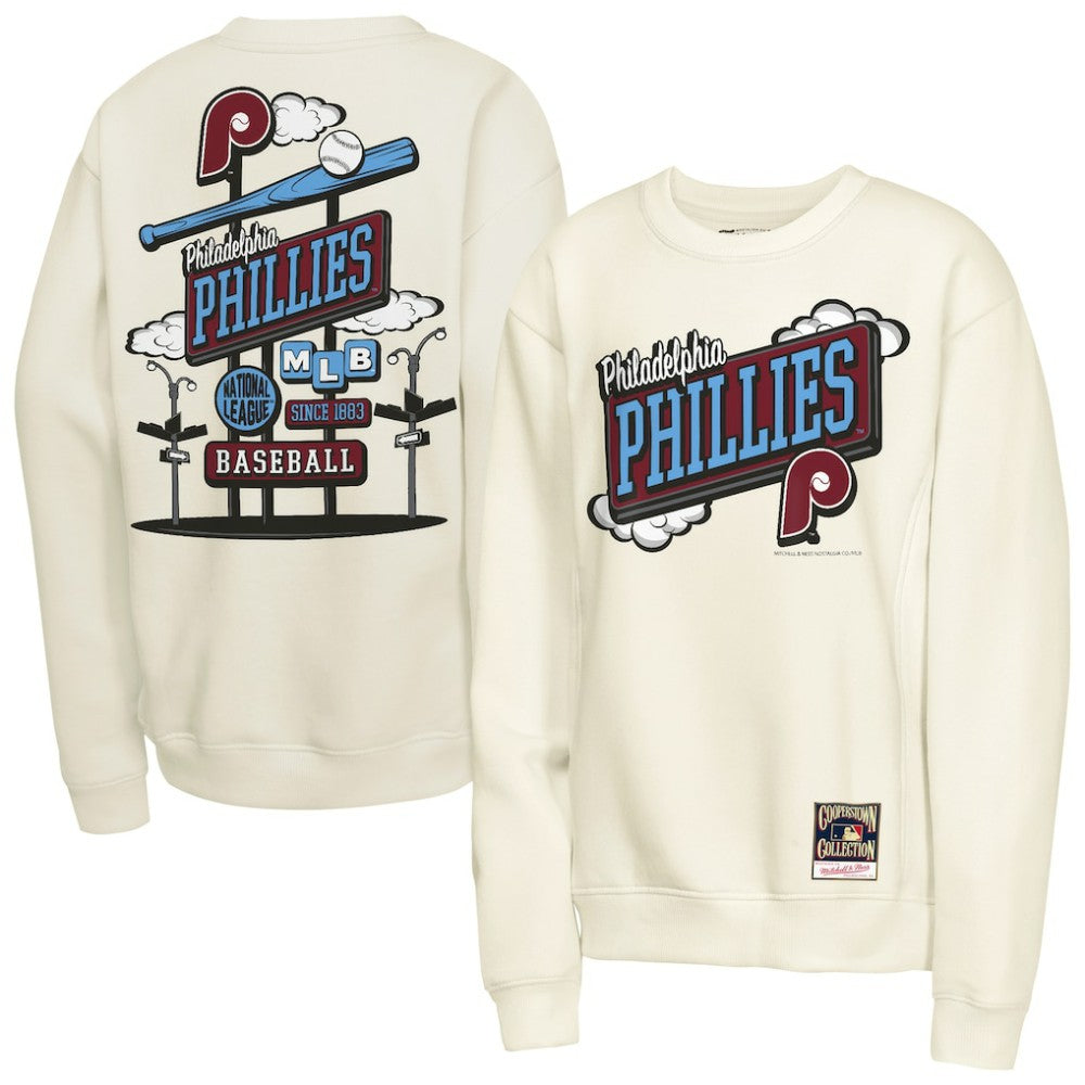 Philadelphia Phillies Mitchell & Ness Youth Retro Billboard Sweatshirt - Natural Sweatshirts