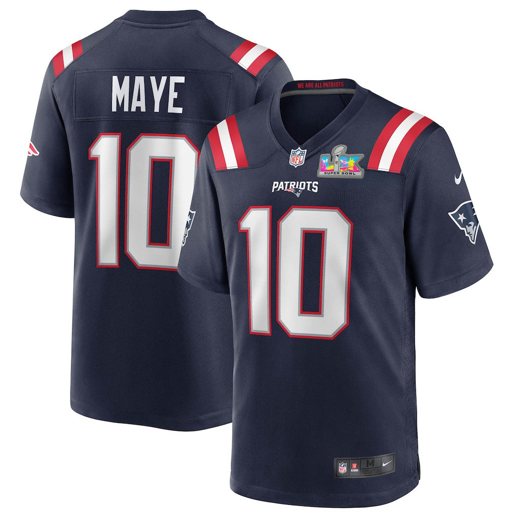 NFL Drake Maye New England Patriots Super Bowl LX Patch Game Jersey - Navy