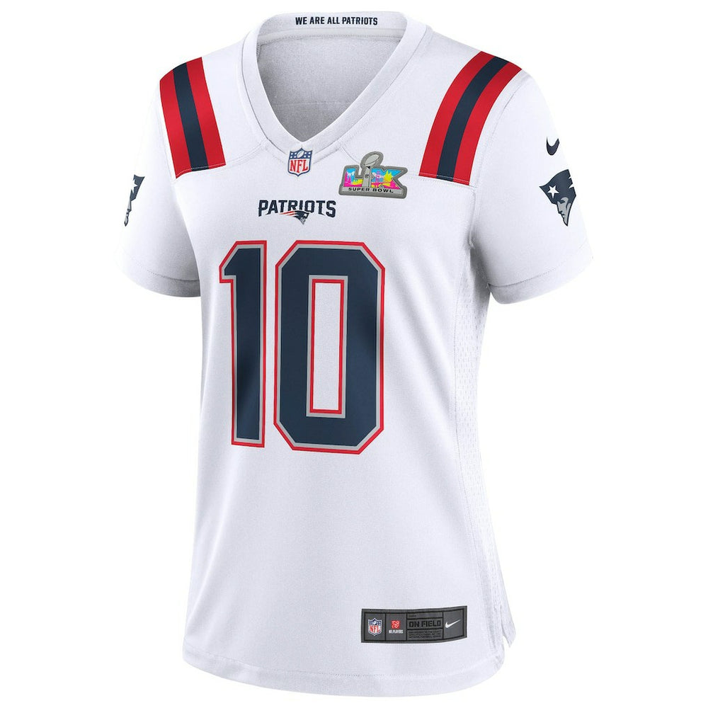 NFL Drake Maye New England Patriots Women's Super Bowl LX Patch Game Jersey - White