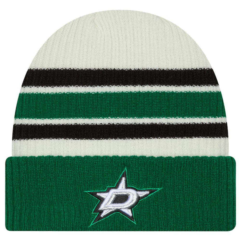 NHL Dallas Stars New Era Vintage Cuffed Knit Hat - Cream/Kelly Green