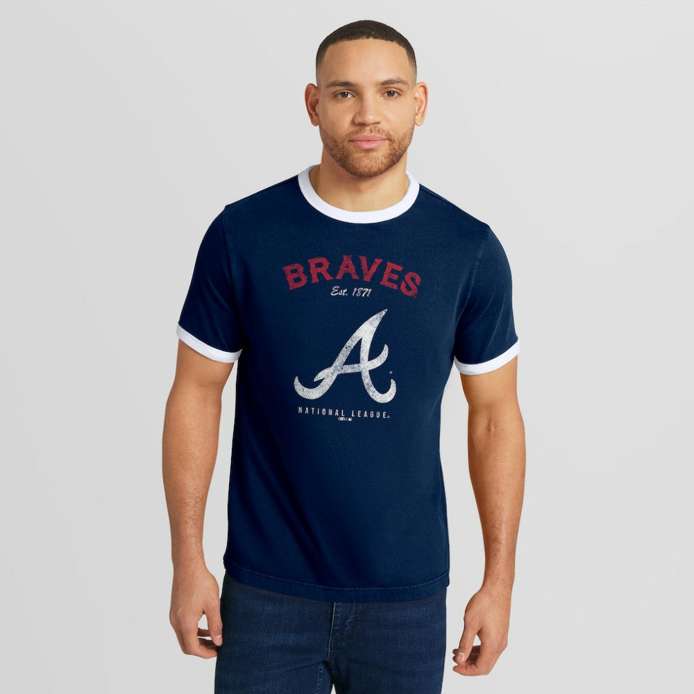 Atlanta Braves Darius Rucker Collection by Fanatics Washed Ringer T-Shirt - Navy T-shirts