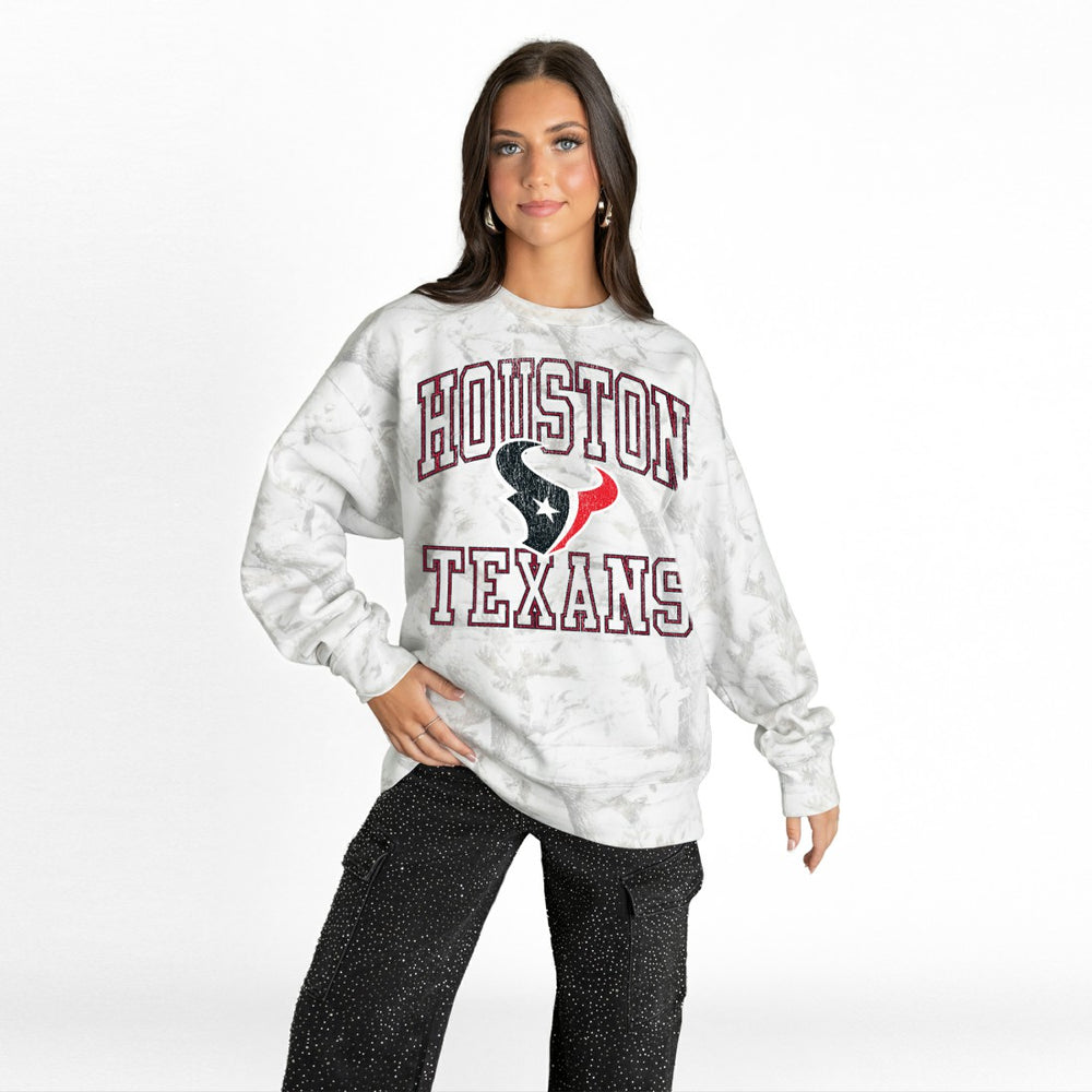 Houston Texans Gameday Couture Women's Whiteout Oversized Premium Fleece Sweatshirt Arctic Camo