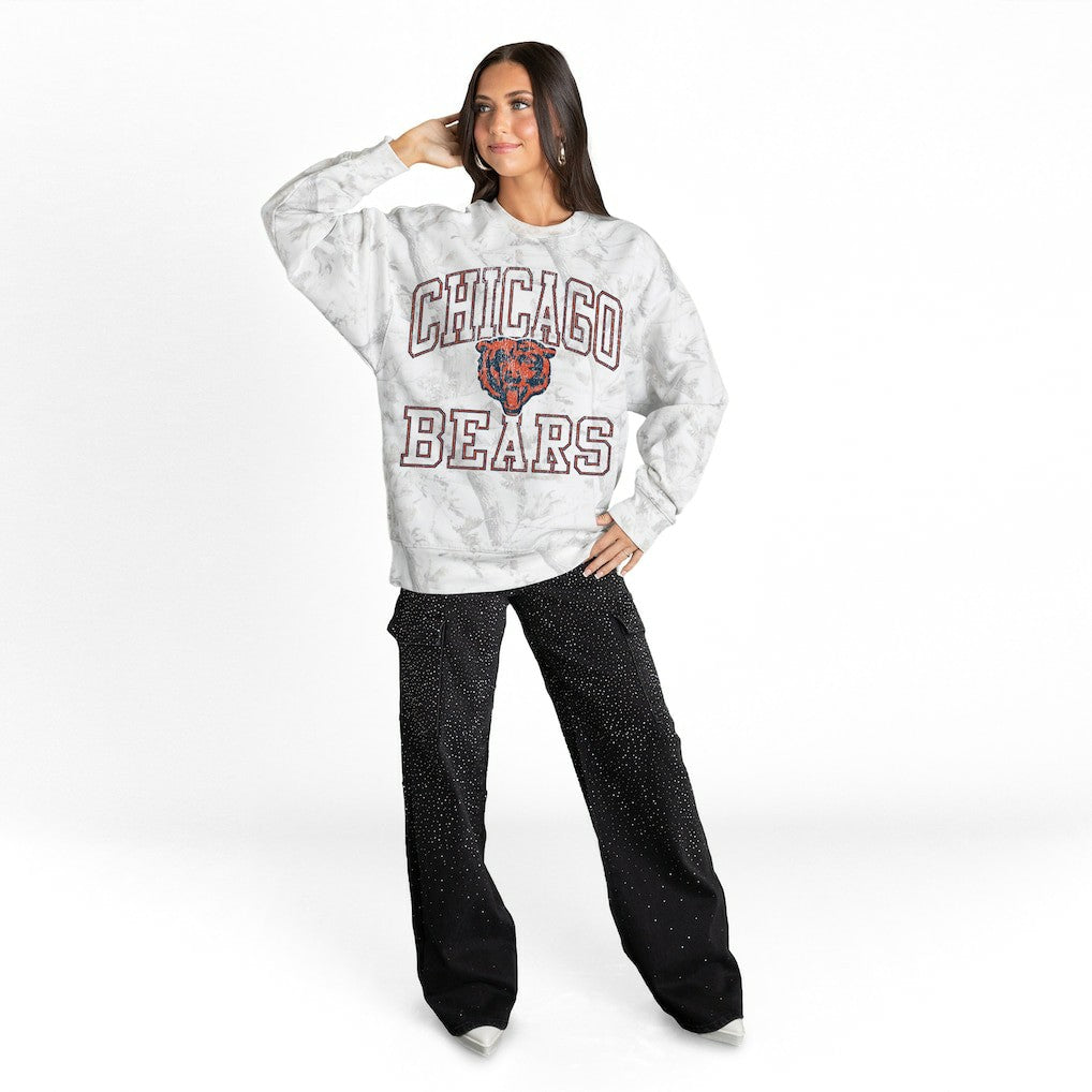 Chicago Bears Gameday Couture Women's Whiteout Oversized Premium Fleece Sweatshirt Arctic Camo