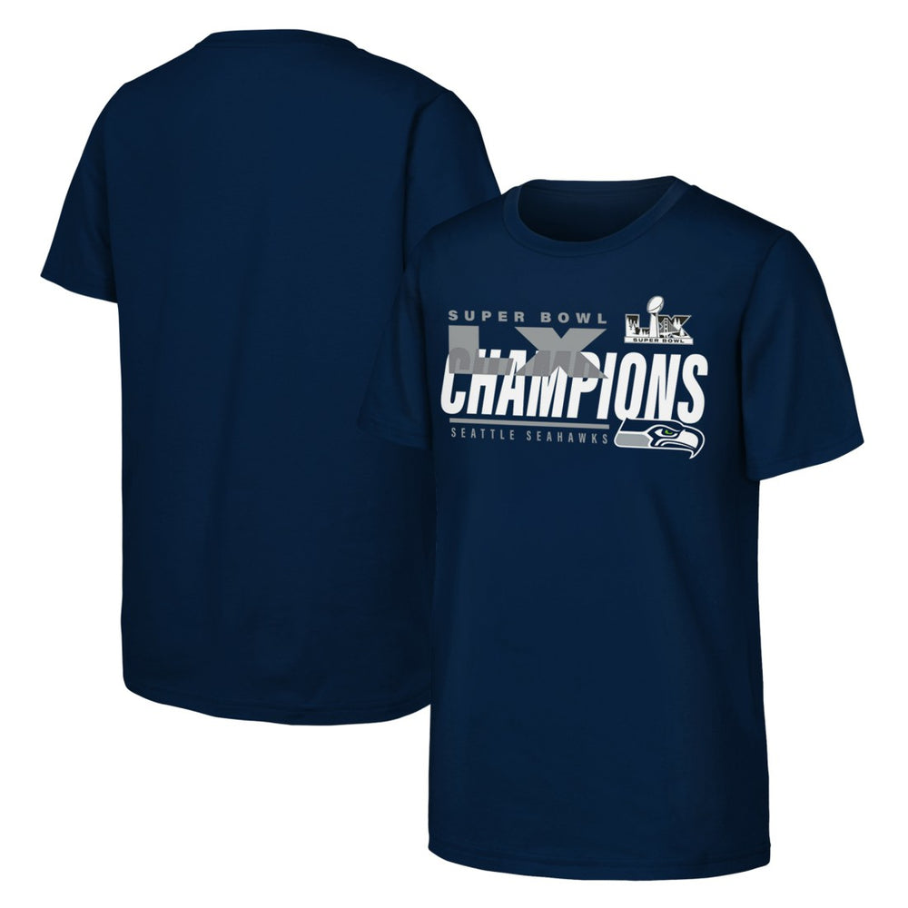 Seattle Seahawks Youth Super Bowl LX Champions Iconic Victory T-Shirt College Navy