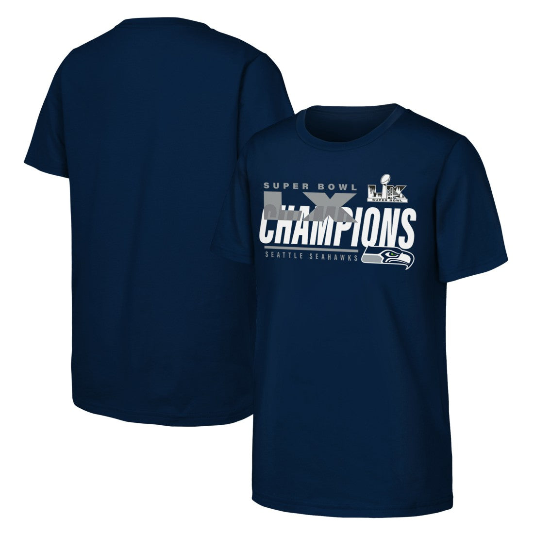 Seattle Seahawks Youth Super Bowl LX Champions Iconic Victory T-Shirt College Navy