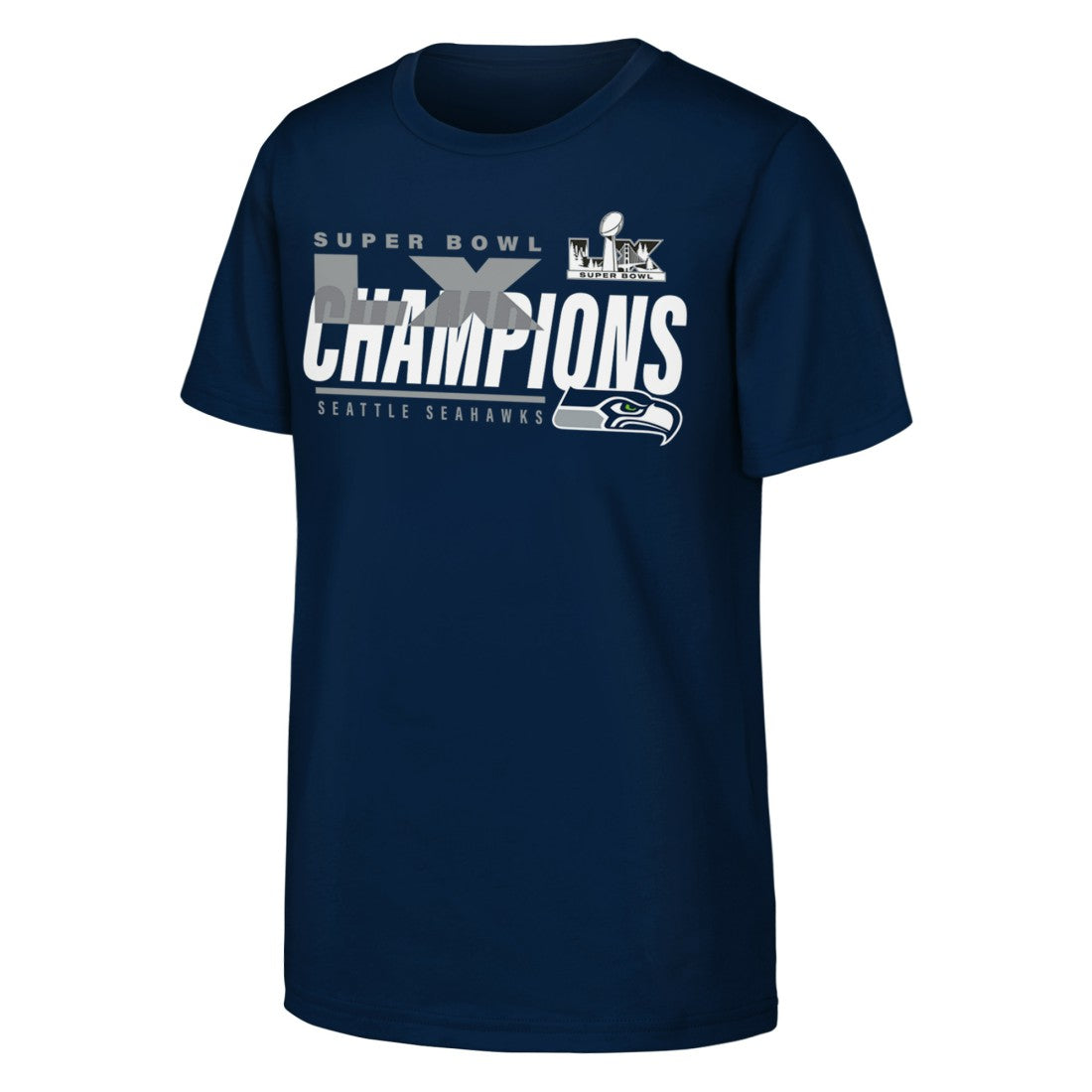 Seattle Seahawks Youth Super Bowl LX Champions Iconic Victory T-Shirt College Navy
