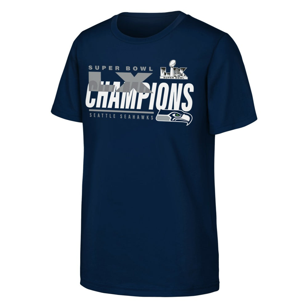 Seattle Seahawks Youth Super Bowl LX Champions Iconic Victory T-Shirt College Navy