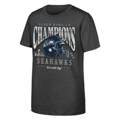 Seattle Seahawks Youth Super Bowl LX Champions Prestigious Run Helmet T-Shirt Charcoal