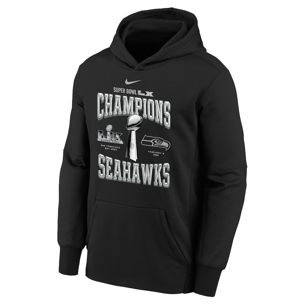 Seattle Seahawks Youth Super Bowl LX Champions Locker Room Trophy Collection Authentic Hoodie Black