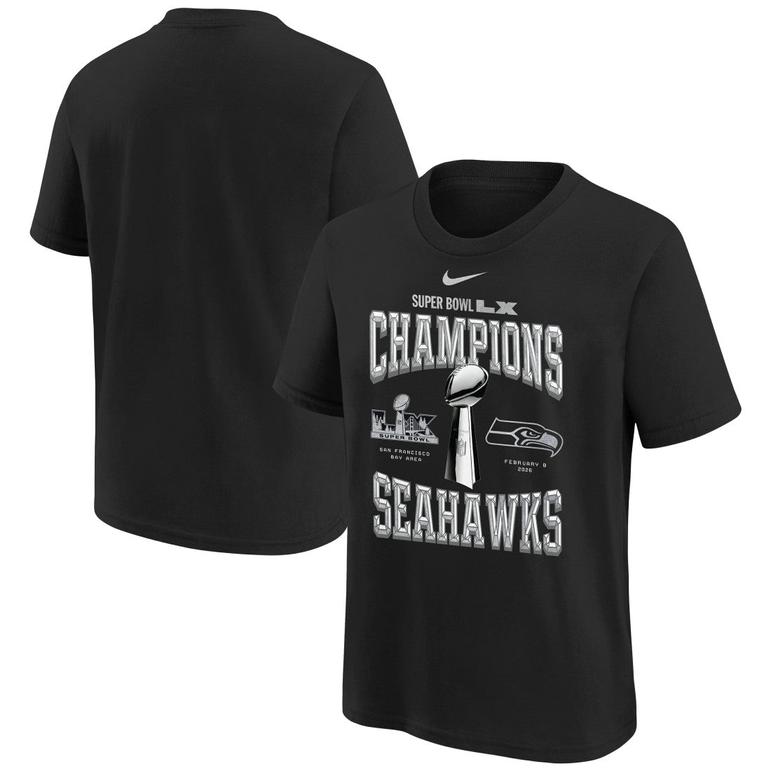 Seattle Seahawks Youth Super Bowl LX Champions Locker Room Trophy Collection Replica T-Shirt Black