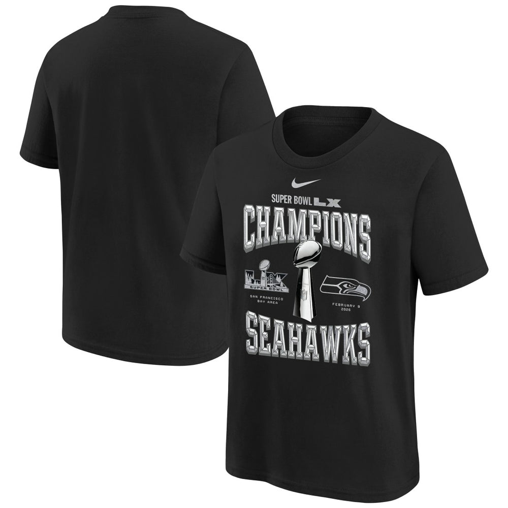 Seattle Seahawks Youth Super Bowl LX Champions Locker Room Trophy Collection Replica T-Shirt Black