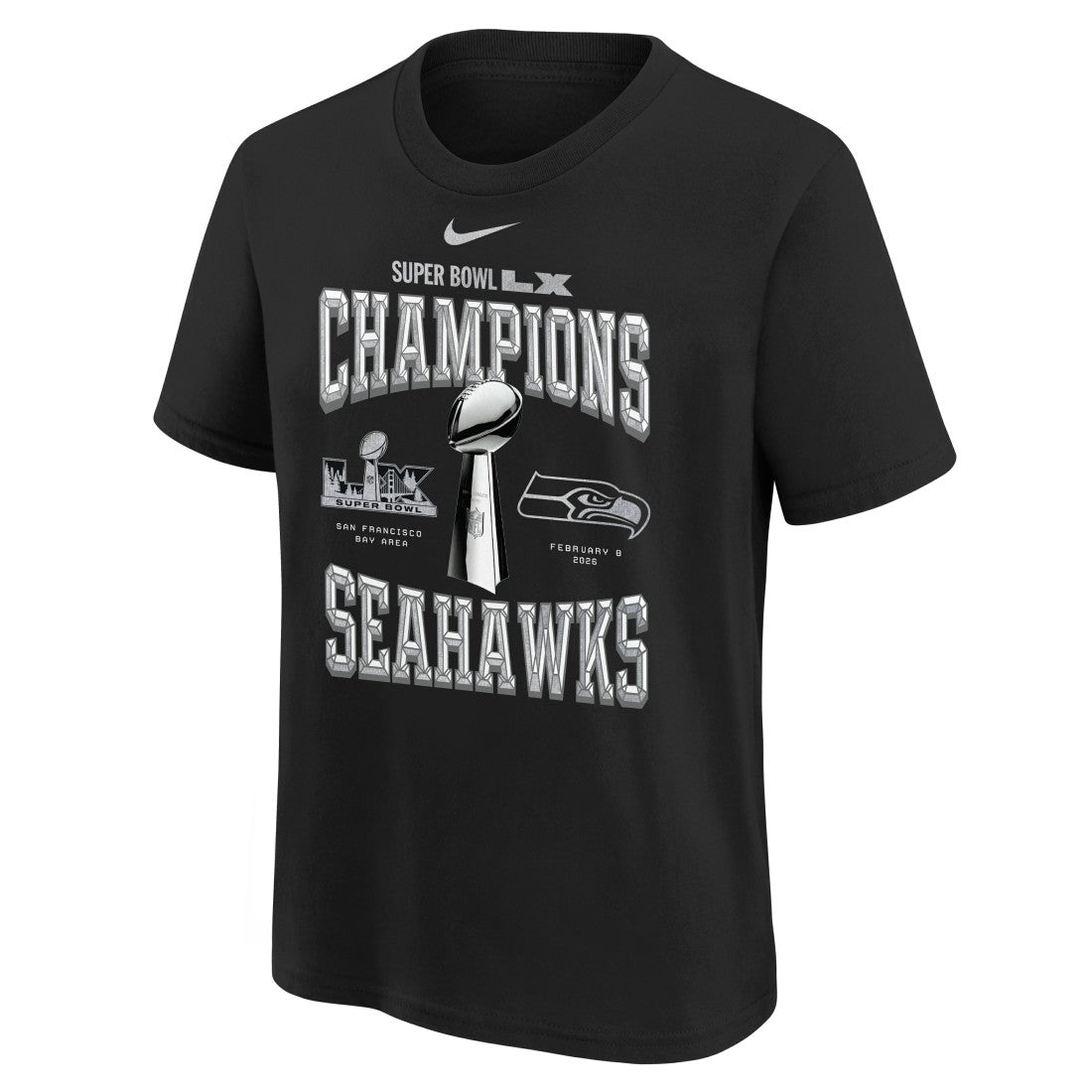 Seattle Seahawks Youth Super Bowl LX Champions Locker Room Trophy Collection Replica T-Shirt Black