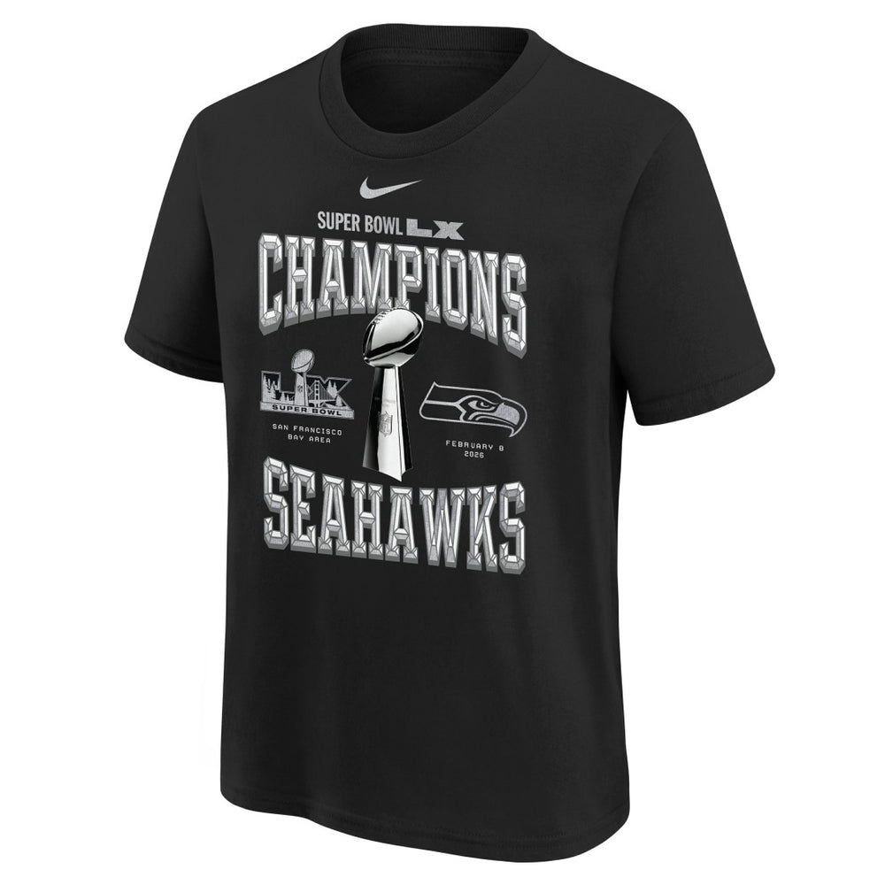 Seattle Seahawks Youth Super Bowl LX Champions Locker Room Trophy Collection Replica T-Shirt Black