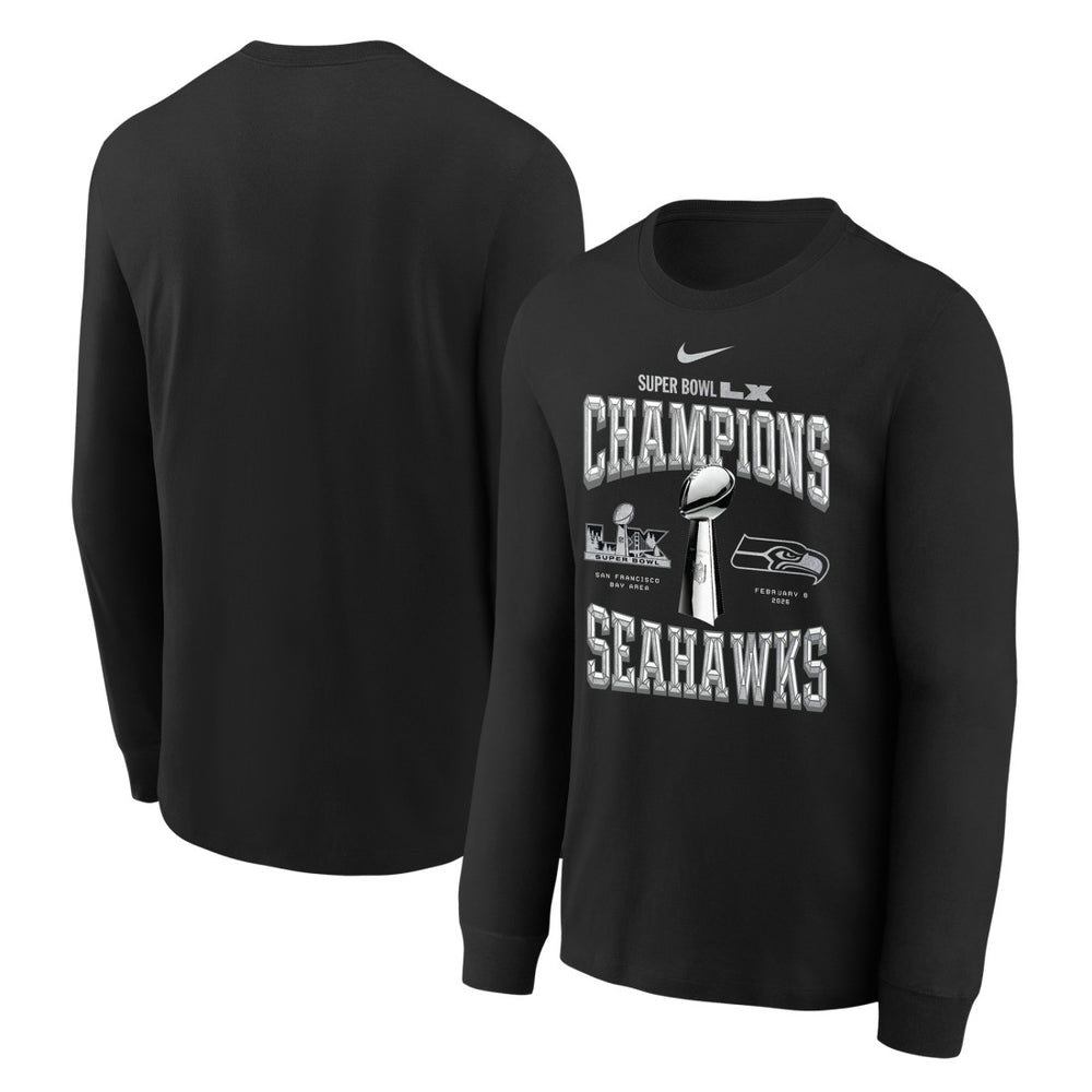 Seattle Seahawks Youth Super Bowl LX Champions Locker Room Trophy Collection Long Sleeve T-Shirt Black