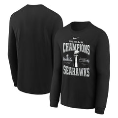 Seattle Seahawks Youth Super Bowl LX Champions Locker Room Trophy Collection Long Sleeve T-Shirt Black