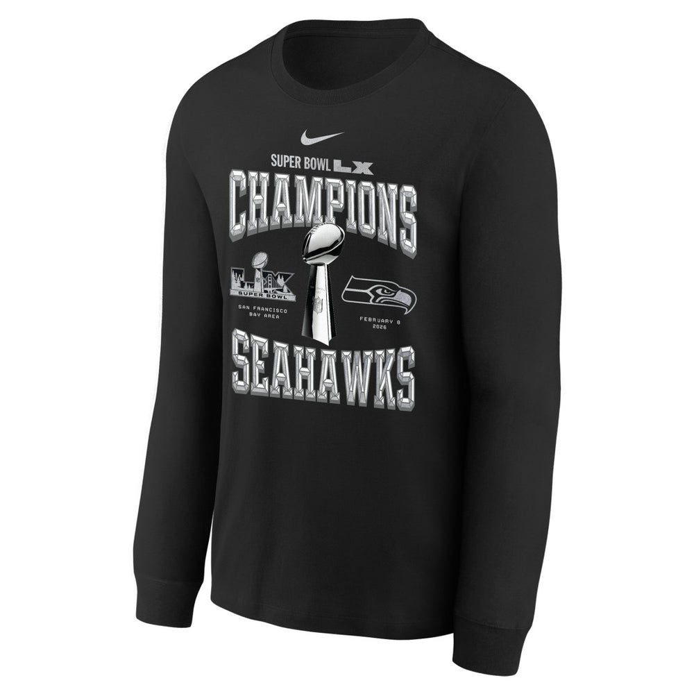 Seattle Seahawks Youth Super Bowl LX Champions Locker Room Trophy Collection Long Sleeve T-Shirt Black