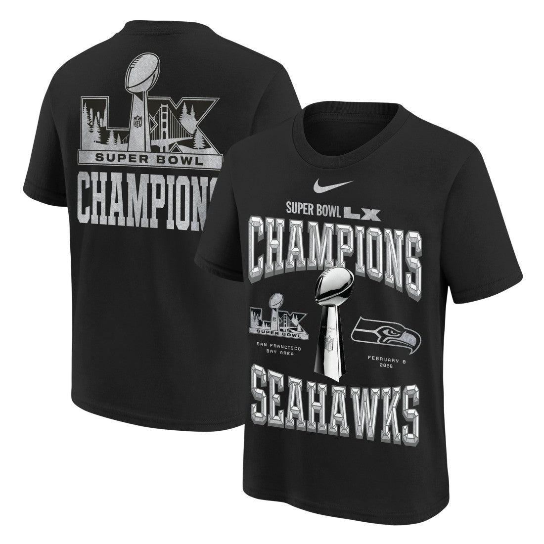 Seattle Seahawks Youth Super Bowl LX Champions Locker Room Trophy Collection Authentic T-Shirt Black