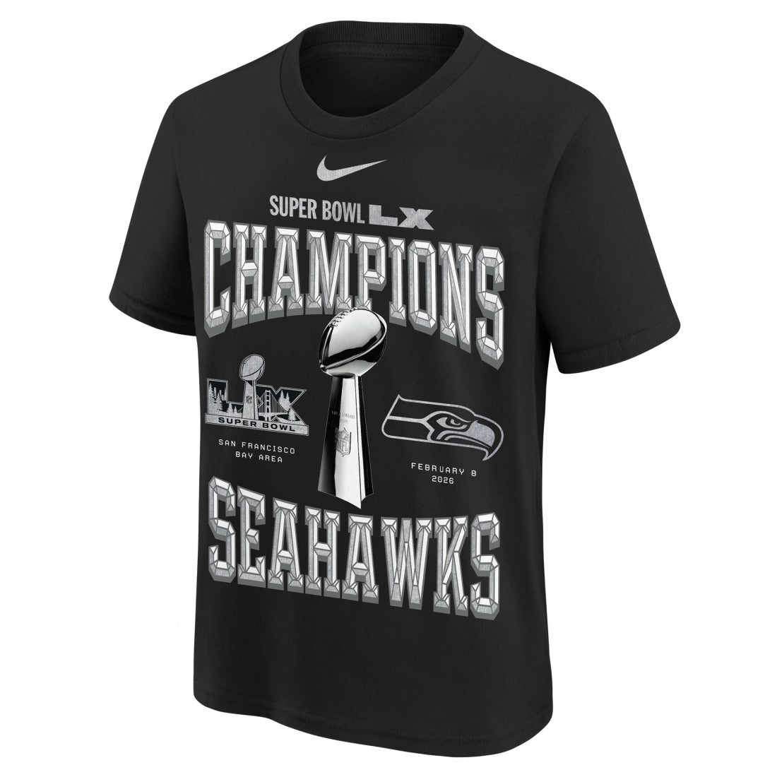 Seattle Seahawks Youth Super Bowl LX Champions Locker Room Trophy Collection Authentic T-Shirt Black