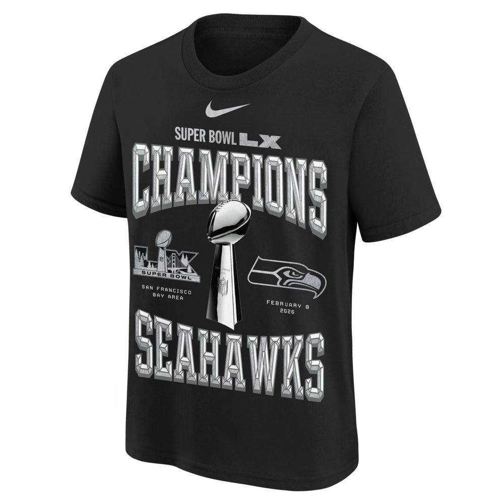 Seattle Seahawks Youth Super Bowl LX Champions Locker Room Trophy Collection Authentic T-Shirt Black