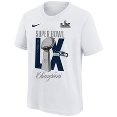 Seattle Seahawks Youth Super Bowl LX Champions Lombardi Trophy T-Shirt White