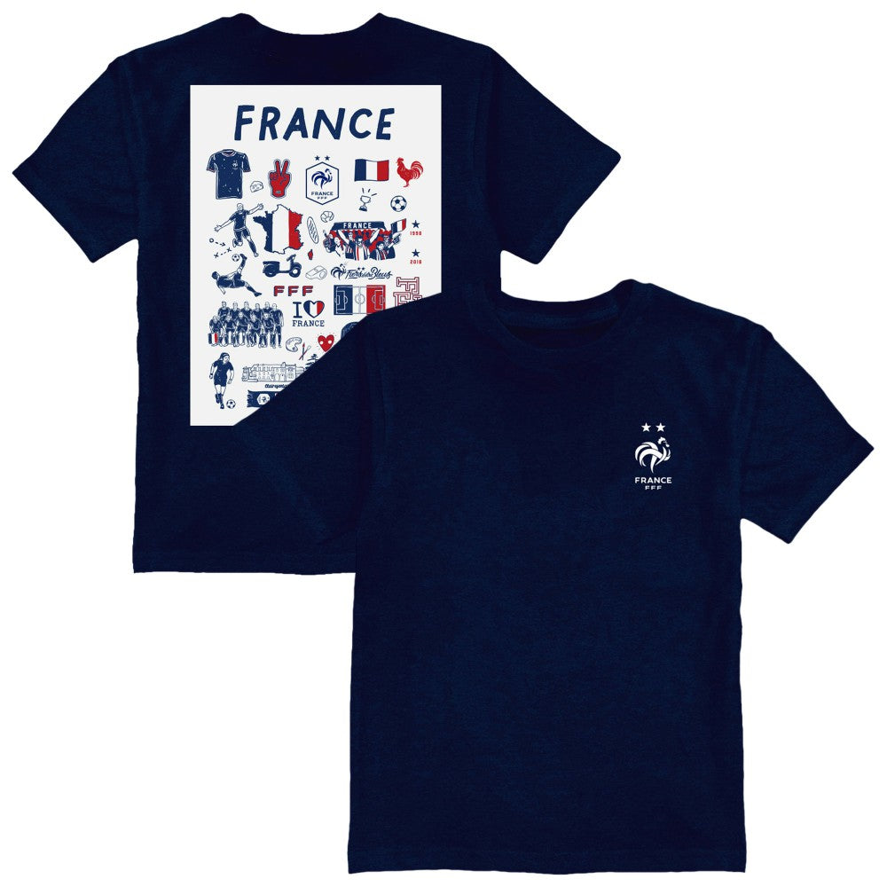 France National Team Vive La Fete Youth Impressions Artwork T-Shirt Navy sale