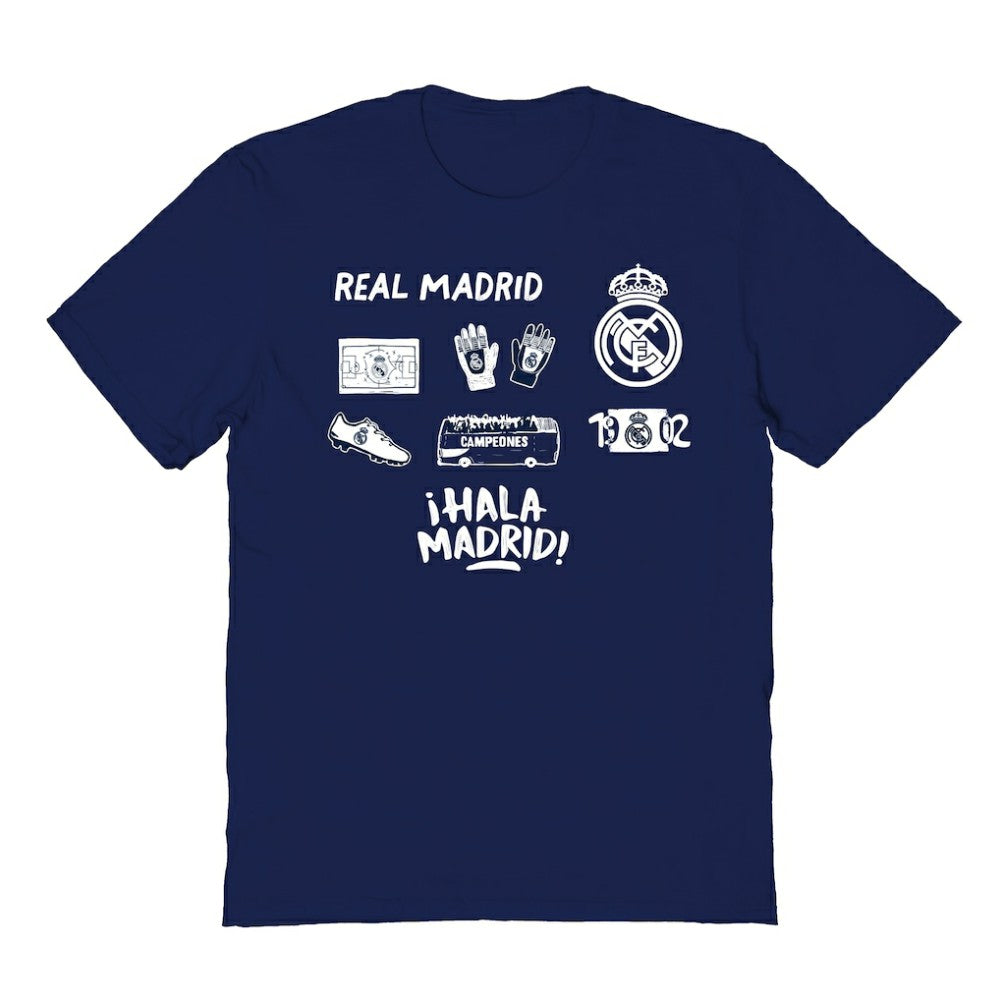 Real Madrid Vive La Fete Youth Impressions Icons T-Shirt Navy