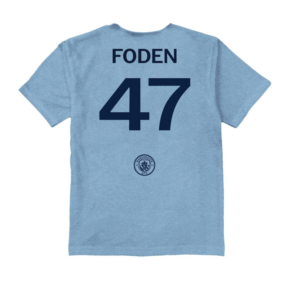 Phil Foden Manchester City Vive La Fete Youth Player Name & Number Color Badge T-Shirt Light Blue
