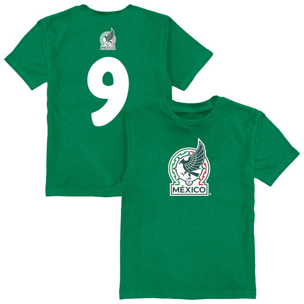 Raúl Jiménez Mexico National Team Vive La Fete Youth Player Name & Number Color Badge T-Shirt Green
