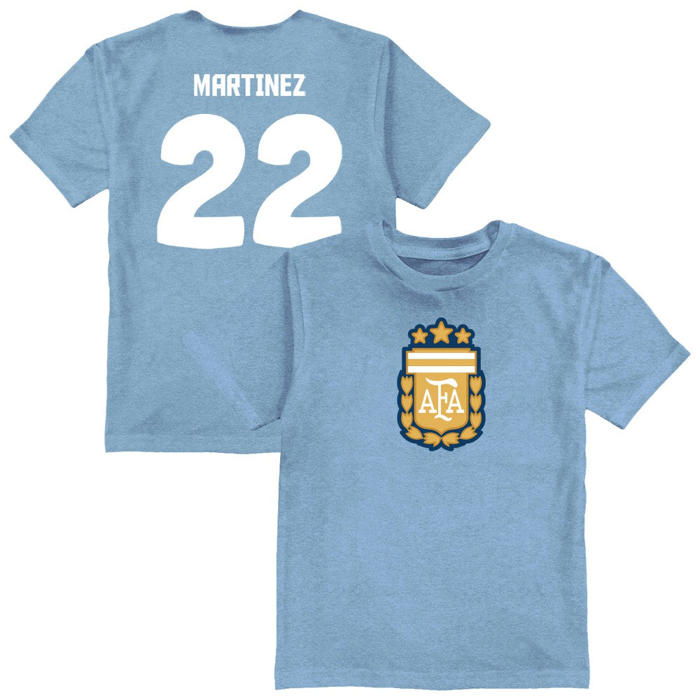 Lautaro Martinez Argentina National Team Vive La Fete Youth Player Name & Number Color Badge T-Shirt Light Blue