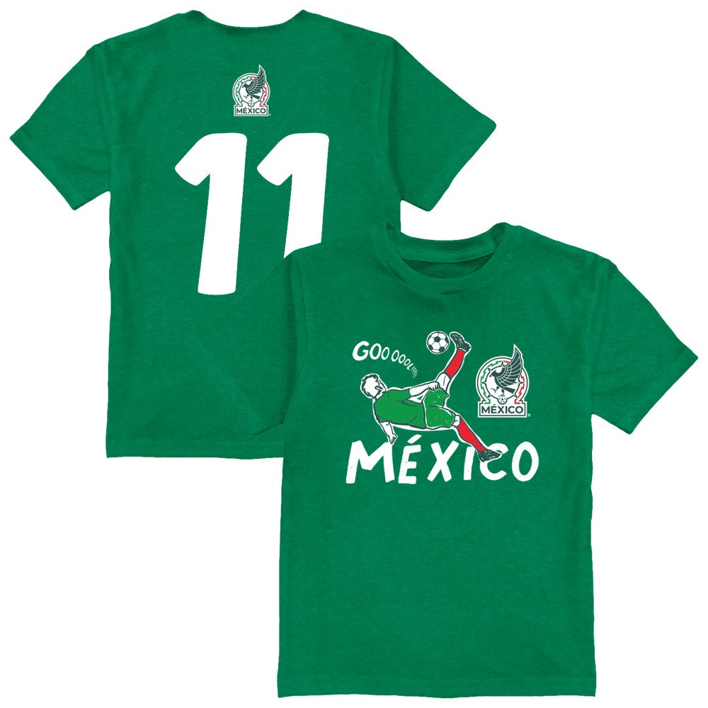 Santiago Gimenez Mexico National Team Vive La Fete Youth Player Name & Number Chilena Style T-Shirt Green