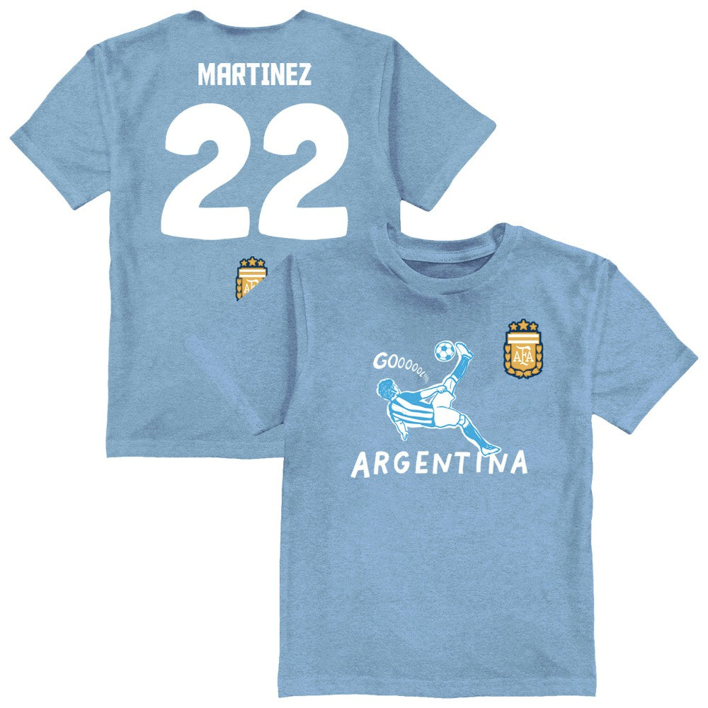 Lautaro Martinez Argentina National Team Vive La Fete Youth Player Name & Number Chilena Style T-Shirt Light Blue