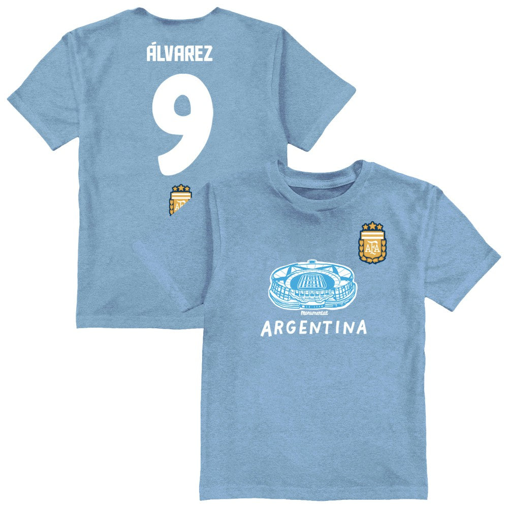 Julián Álvarez Argentina National Team Vive La Fete Youth Player Name & Number Stadium Style T-Shirt Light Blue