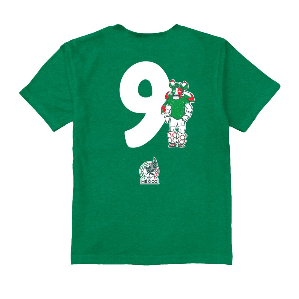 Raúl Jiménez Mexico National Team Vive La Fete Youth Player Name & Number Stadium Style T-Shirt Green