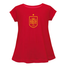 Spain National Team Vive La Fete Girls Youth Color Badge A-Line Top Red