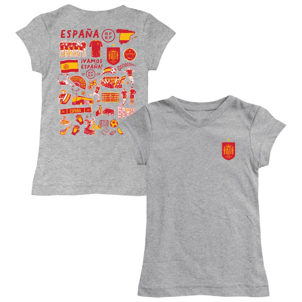 Spain National Team Vive La Fete Girls Youth Impressions Artwork Fitted T-Shirt Gray shop