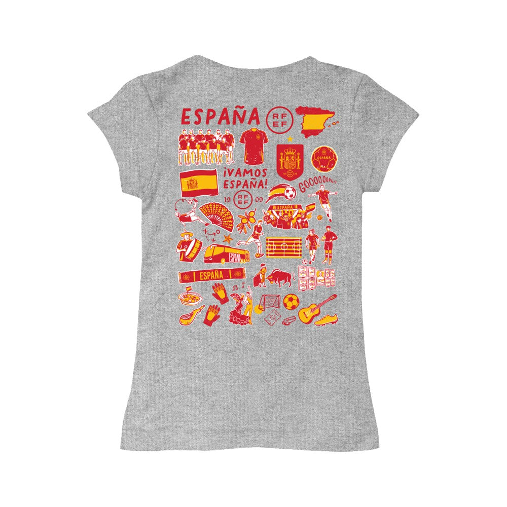 Spain National Team Vive La Fete Girls Youth Impressions Artwork Fitted T-Shirt Gray shop