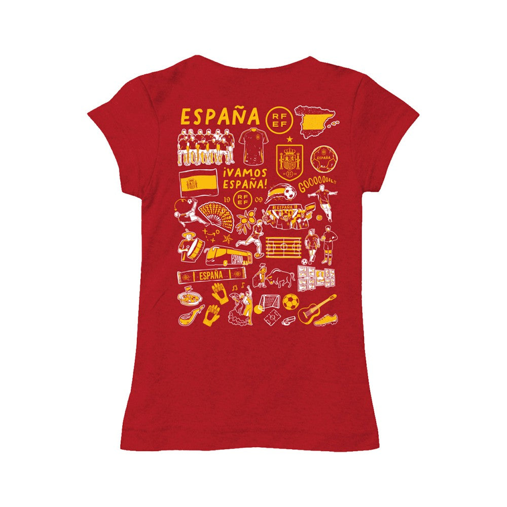 Spain National Team Vive La Fete Girls Youth Impressions Artwork Fitted T-Shirt Red sale