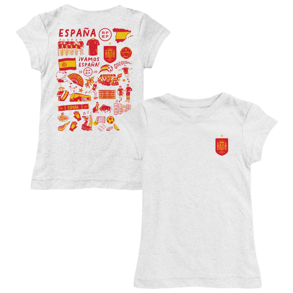 Spain National Team Vive La Fete Girls Youth Impressions Artwork Fitted T-Shirt White