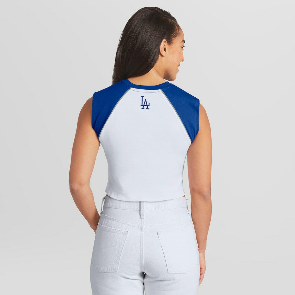 Los Angeles Dodgers WEAR by Erin Andrews Women's Cooperstown Cropped Raglan Tank Top - White Tanks