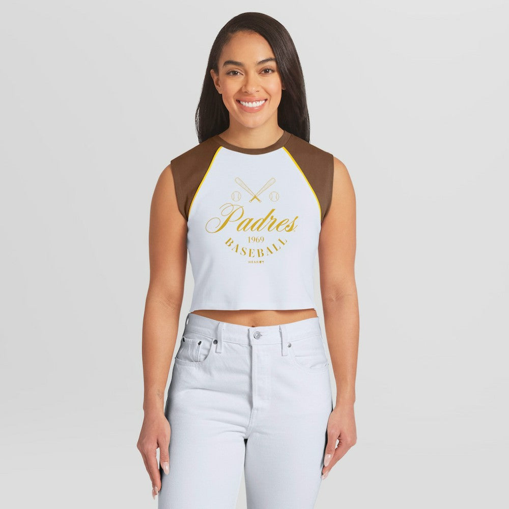 San Diego Padres WEAR by Erin Andrews Women's Cooperstown Cropped Raglan Tank Top - White Tanks