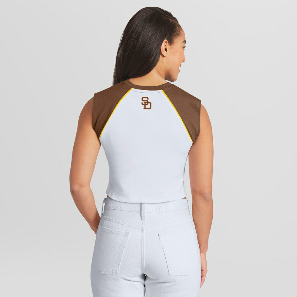 San Diego Padres WEAR by Erin Andrews Women's Cooperstown Cropped Raglan Tank Top - White Tanks