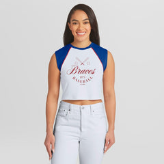 Atlanta Braves WEAR by Erin Andrews Women's Cooperstown Cropped Raglan Tank Top - White Tanks