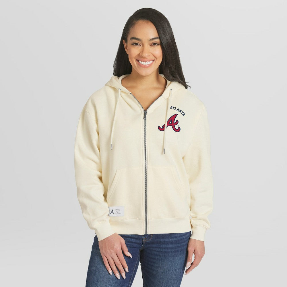 Atlanta Braves WEAR by Erin Andrews Women's Full-Zip Hoodie - Cream Hoodies