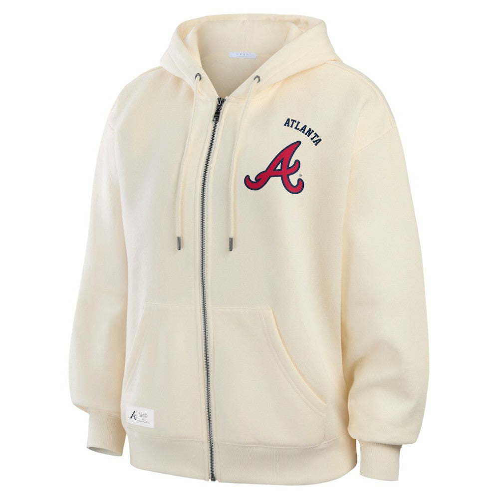 Atlanta Braves WEAR by Erin Andrews Women's Full-Zip Hoodie - Cream Hoodies