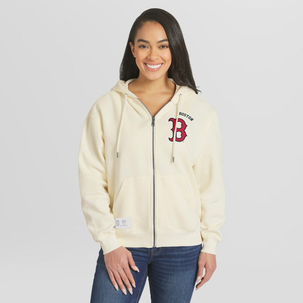 Boston Red Sox WEAR by Erin Andrews Women's Full-Zip Hoodie - Cream Hoodies