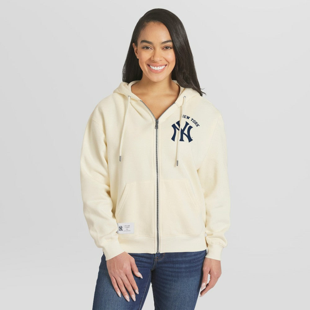 New York Yankees WEAR by Erin Andrews Women's Full-Zip Hoodie - Cream Hoodies