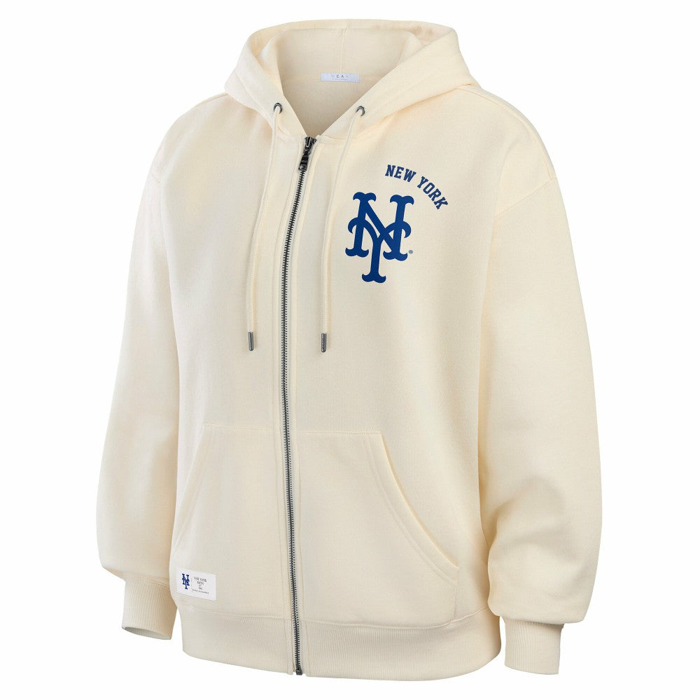 New York Mets WEAR by Erin Andrews Women's Full-Zip Hoodie - Cream Hoodies