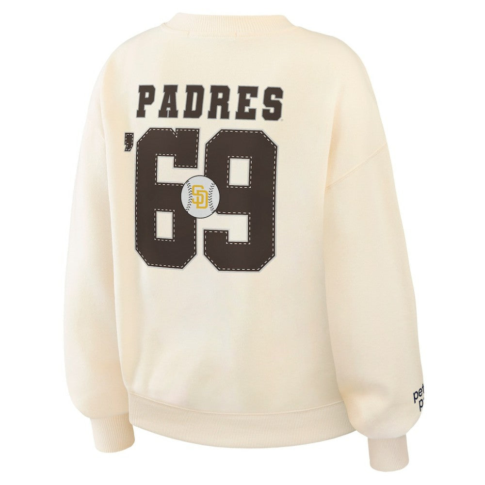 San Diego Padres WEAR by Erin Andrews Women's Heavyweight Crew Neck Sweatshirt - Cream Sweatshirts